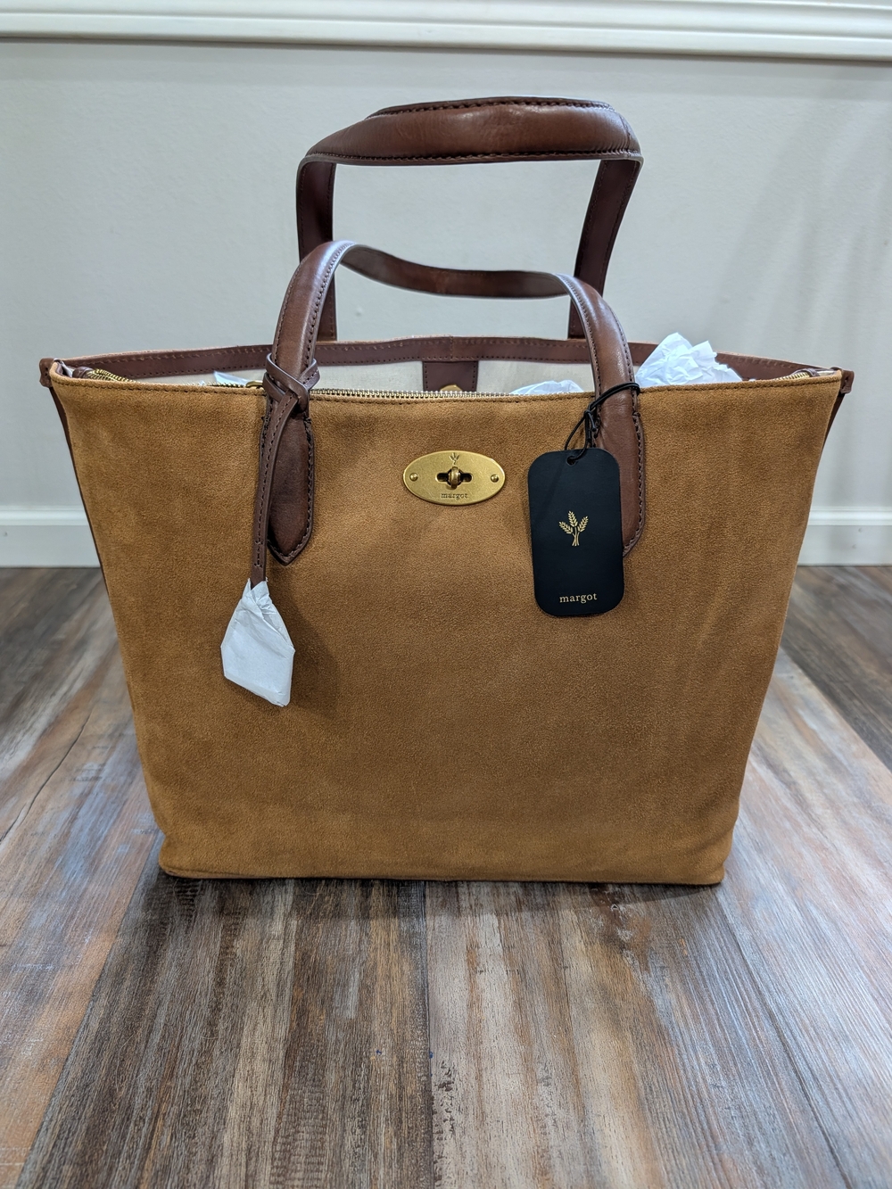 Margot Willow Tote Tan Suede Brown Leather Shoulder Bag NWT MG3492-CU